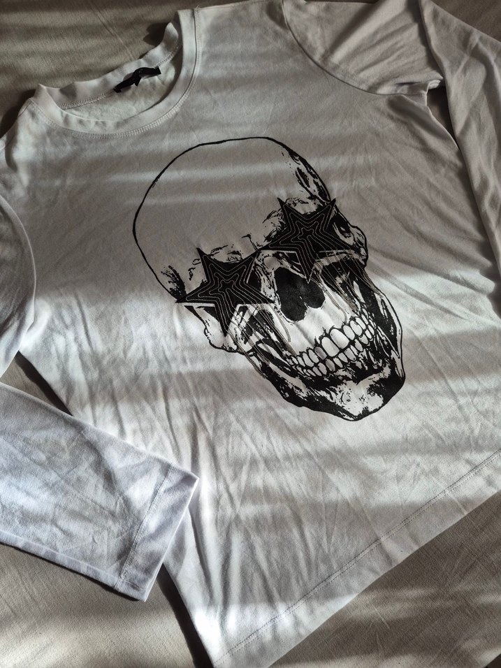 Vintage Kuru Kafa Baskılı Beyaz Uzun Kollu Tişört - Görsel 4