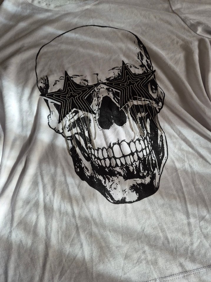 Vintage Kuru Kafa Baskılı Beyaz Uzun Kollu Tişört - Görsel 5