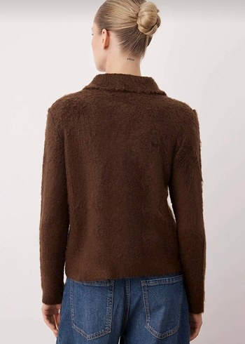 Kahverengi Düğmeli Kadın Hırka - Görsel 3