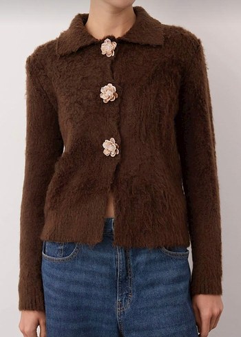 Kahverengi Düğmeli Kadın Hırka - Görsel 2