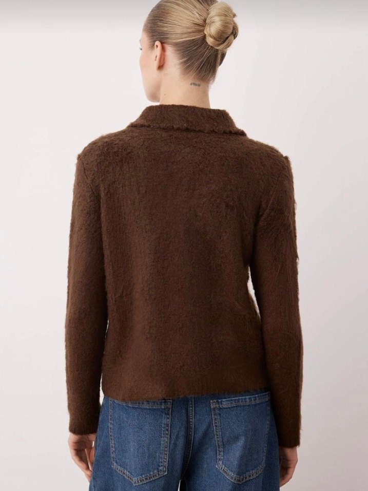 Kahverengi Düğmeli Kadın Hırka - Görsel 3