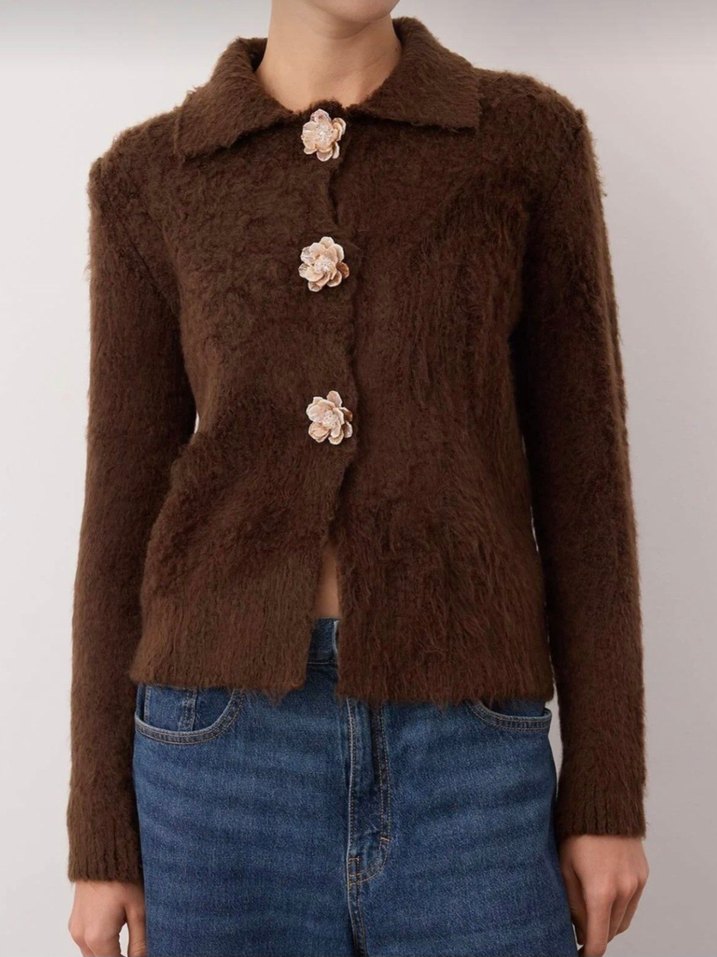 Kahverengi Düğmeli Kadın Hırka - Görsel 2