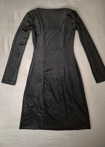 Siyah Uzun Kollu Kadife Elbise - Görsel 3