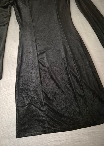 Siyah Uzun Kollu Kadife Elbise - Görsel 5