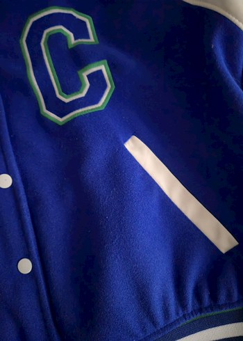 Kolları Deri Reglan Kollu Kolej Mont Ceket - SaksMavisi - Görsel 5