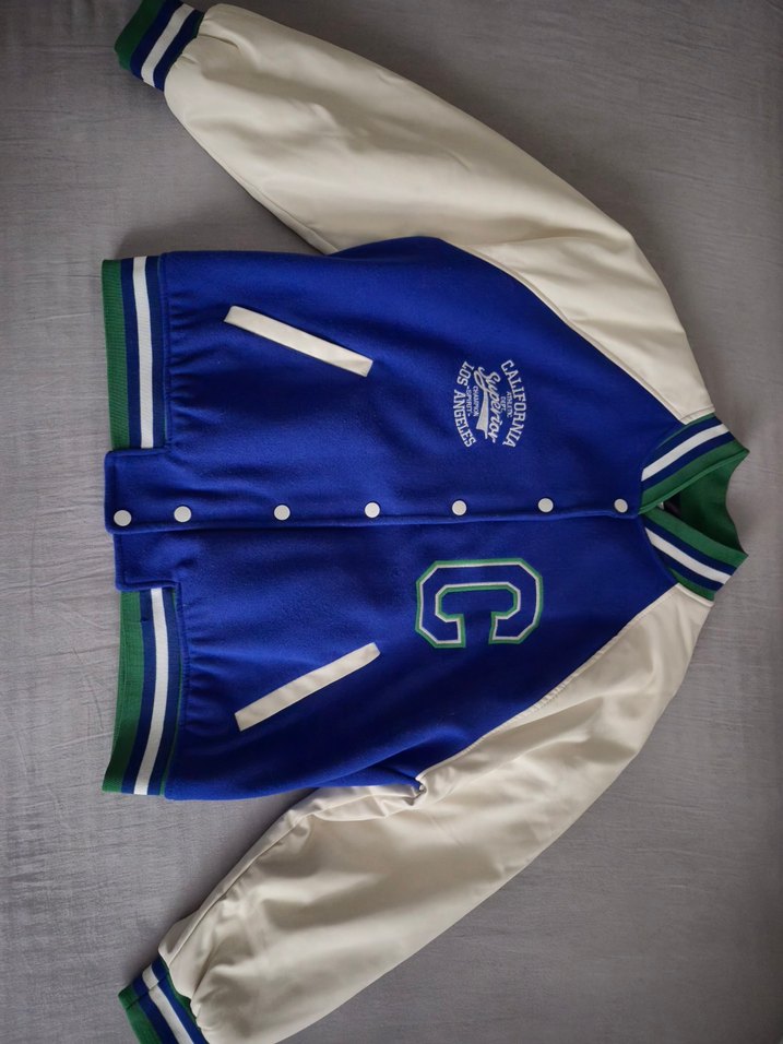 Kolları Deri Reglan Kollu Kolej Mont Ceket - SaksMavisi - Görsel 2