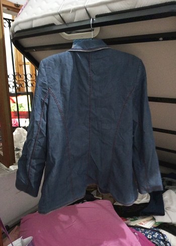 Parantez Kadın Lacivert Denim Ceket Notched Yaka vatkalı