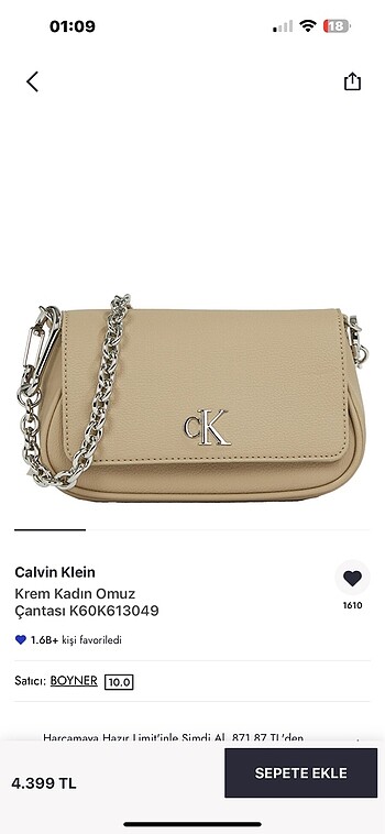 calvin klein bej omuz çantası