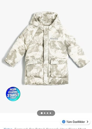 Koton Erkek Çocuk Kapüşonlu Tüy Detaylı Batik Mont - Görsel 2