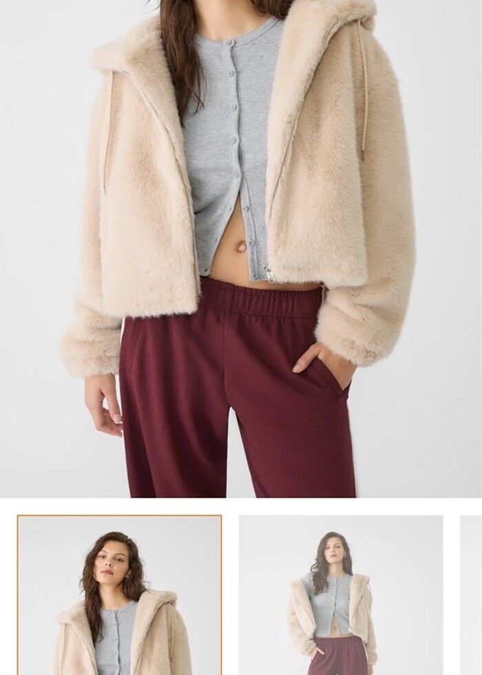 Krem kapşunlu kürk - Görsel 4