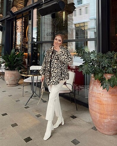 Leopar peluş mont