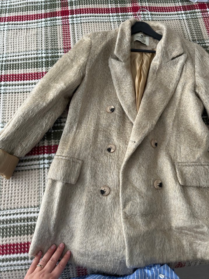 Bej Midi Kadın Yün Kaban - Görsel 2