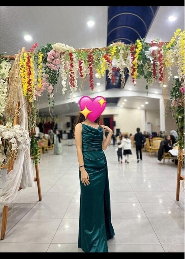 Saten zümrüt abiye - Görsel 2