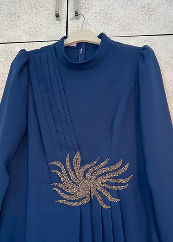 Mavi  İşlemeli Abiye Elbise - Görsel 2