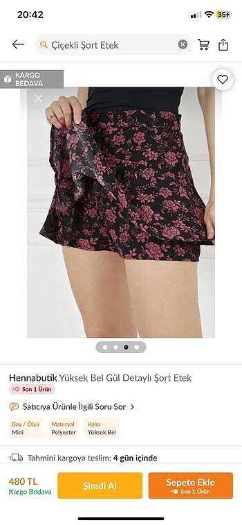 Çiçekli şort etek