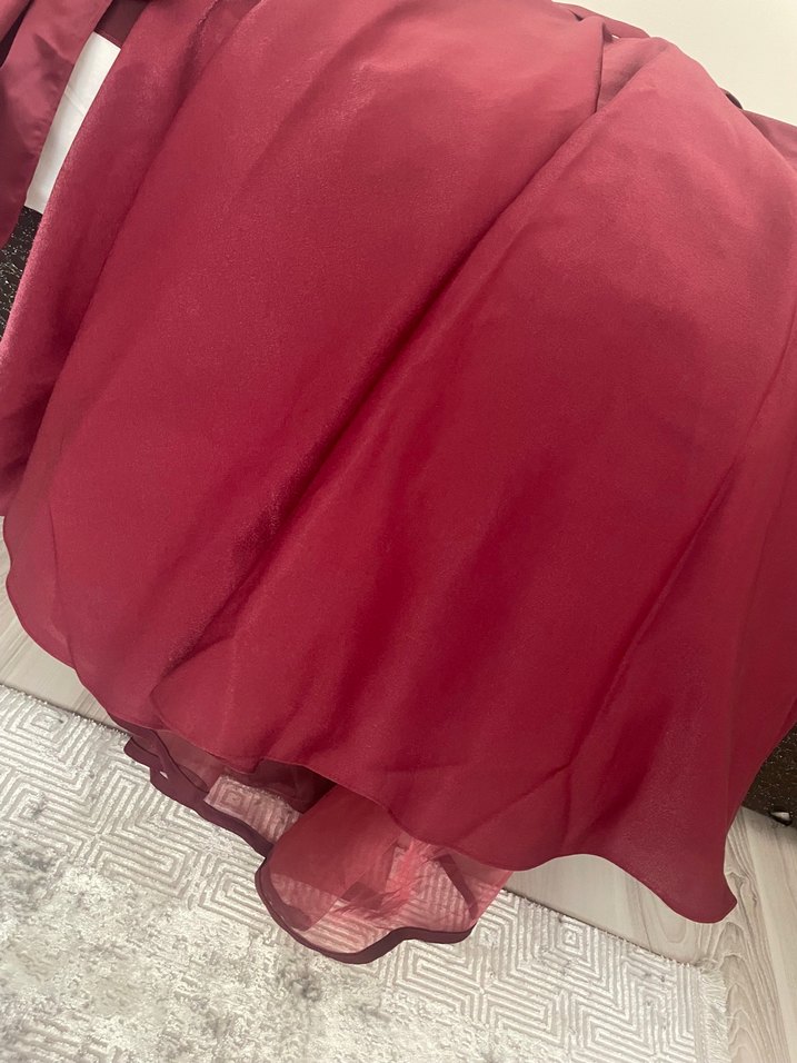 Bordo Uzun Kollu Salaş Kadın Elbise şalıyla birlikte - Görsel 5