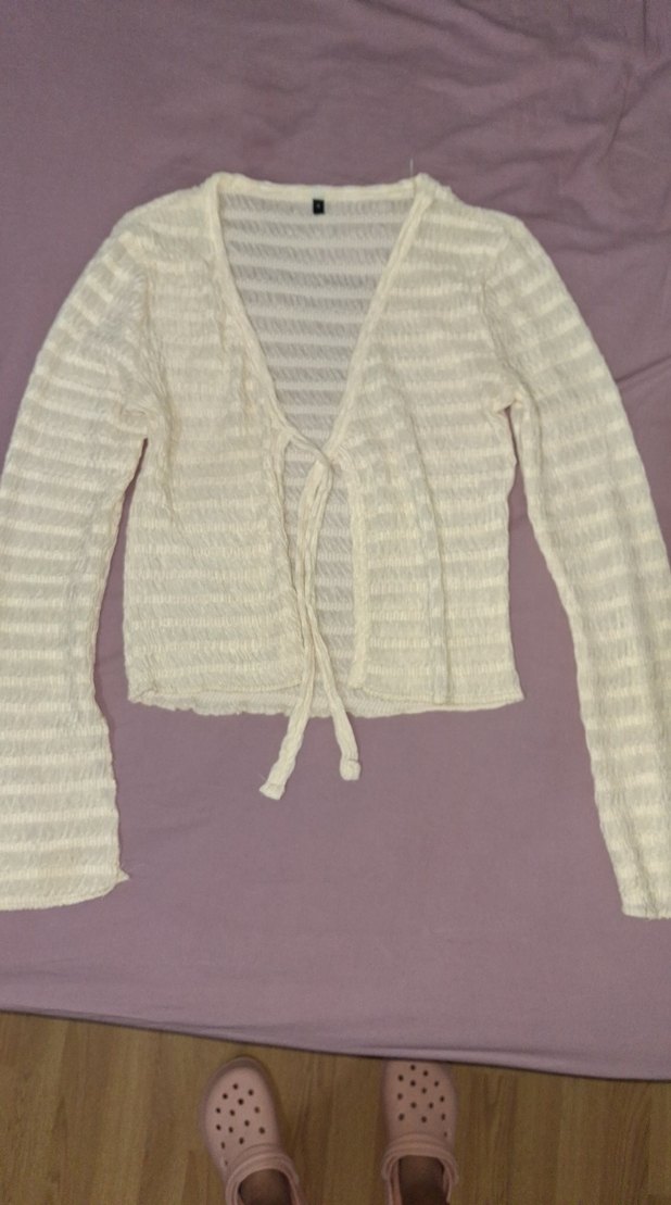 Beyaz V Yaka Örgü Kadın Triko hiç kullanılmadı - Görsel 4