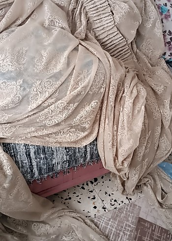 Taç Nakışlı Bohem Bej Perde