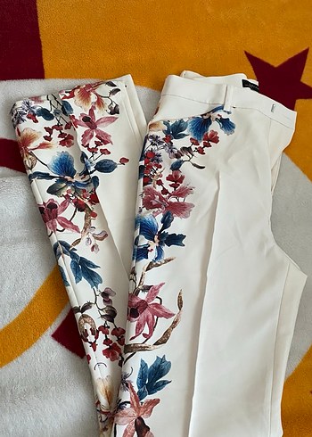 Zara Beyaz Çiçek Desenli Bohem Kadın Kumaş Pantolon - Görsel 3