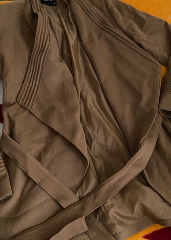 Kahverengi Süet Kemerli Uzun Ceket - Görsel 3