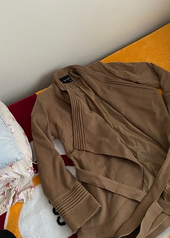 Kahverengi Süet Kemerli Uzun Ceket - Görsel 5