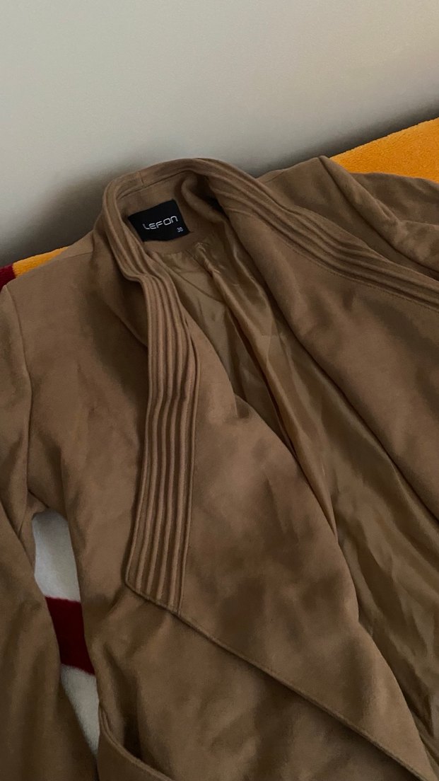 Kahverengi Süet Kemerli Uzun Ceket - Görsel 4