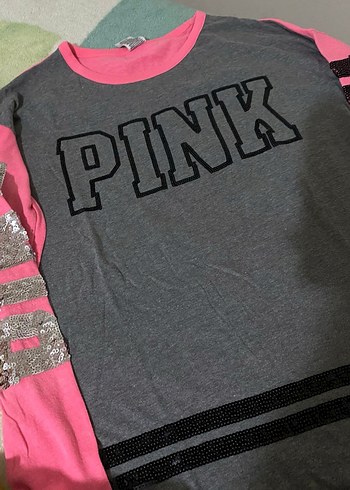 Victoria Secret Pink Pembe Gri Baskılı Uzun Kollu Bluz - Görsel 4