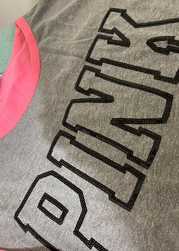 Victoria Secret Pink Pembe Gri Baskılı Uzun Kollu Bluz - Görsel 2