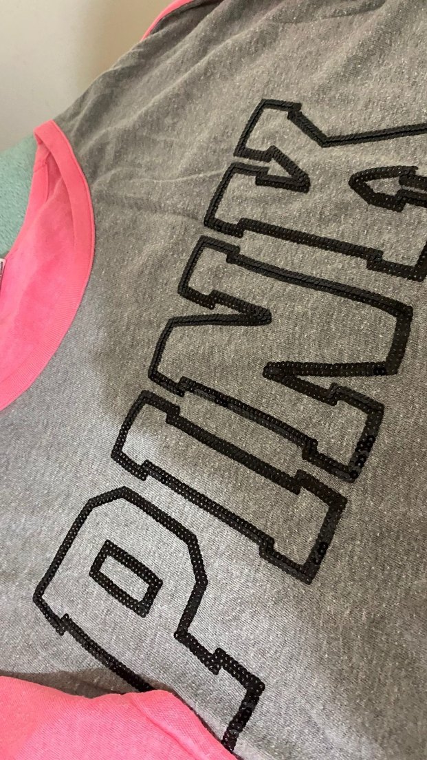 Victoria Secret Pink Pembe Gri Baskılı Uzun Kollu Bluz - Görsel 2