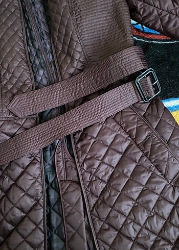 Orijinal Bordo Burberry Kemerli Kadın Mont - Görsel 2