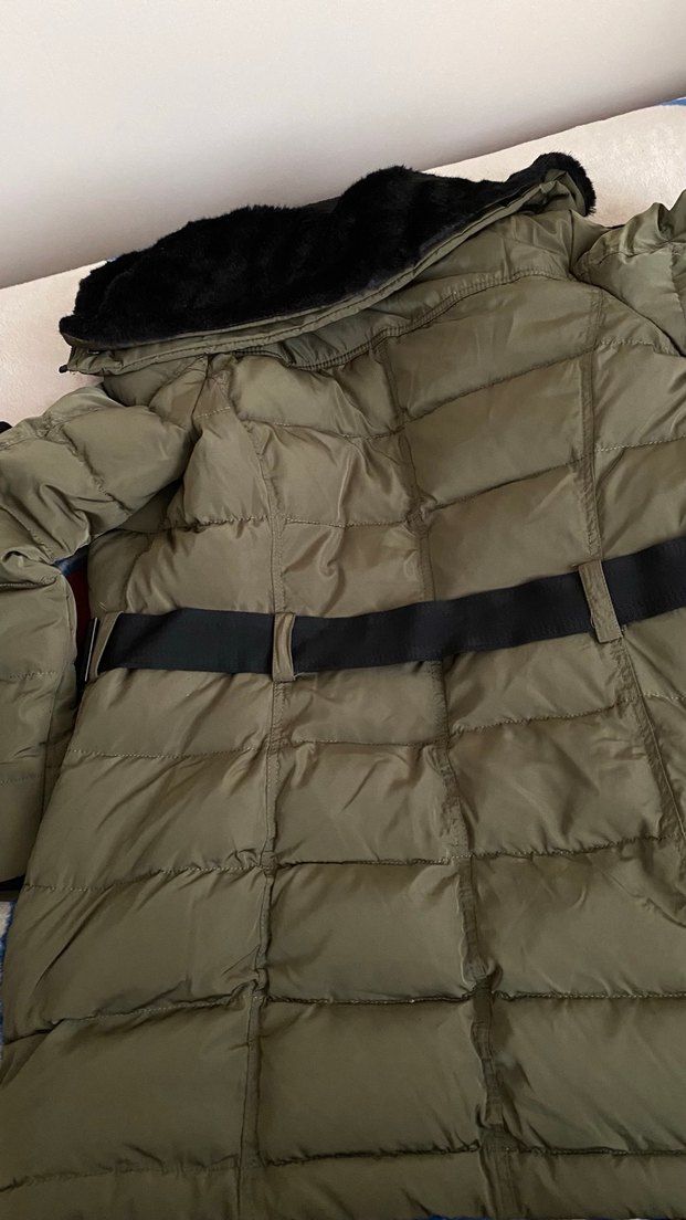 Mango Kemerli Haki Kadın Kışlık Mont - Görsel 4