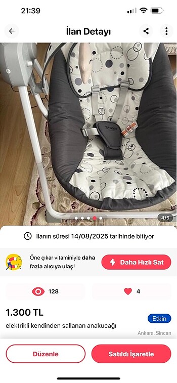 Elektrikli kendinden sallanan ana kucağı
