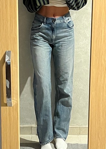 Zara Yuksek Bel Acik Mavi Denim Jean