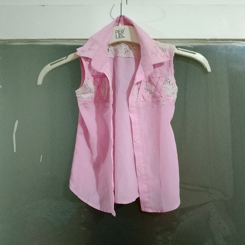 Kolsuz Pembe Nakışlı Koton Gömlek - Görsel 2