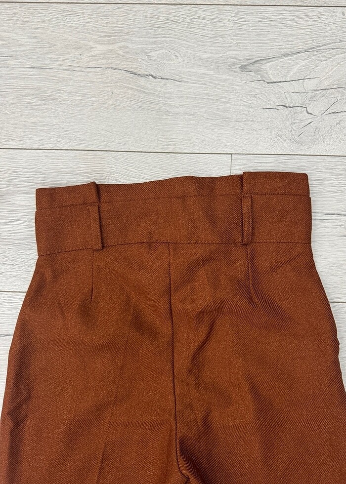 Kiremit rengi kumaş yüksek bel pantolon - Görsel 3