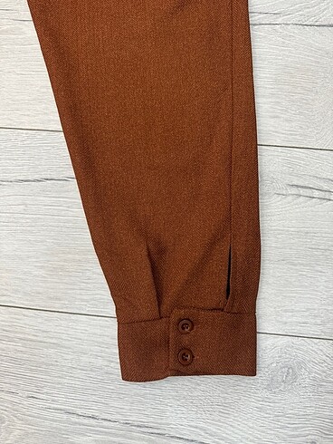 Kiremit renk yüksek bel kumaş pantolon - Görsel 2