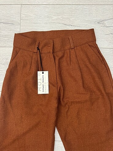 Kiremit renk yüksek bel kumaş pantolon - Görsel 3