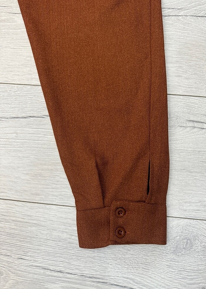 Kiremit renk yüksek bel kumaş pantolon - Görsel 2