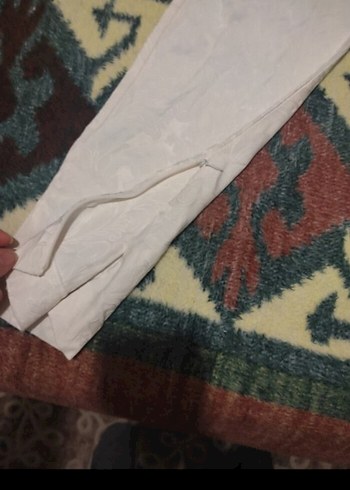36 Beden Dantel Detaylı Beyaz Bohem Kadın Kumaş Pantolon