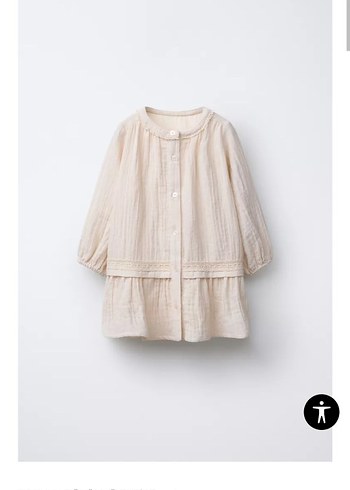 Zara bej Keten Uzun Kollu Fırfırlı Elbise