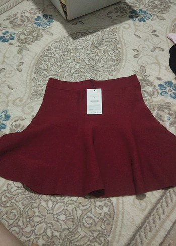 m Beden bordo Renk Zara düz renk triko mini etek