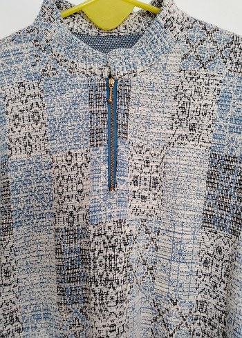 Kışlık Mavi Beyaz Yüksek Yakalı Tunik - Görsel 4