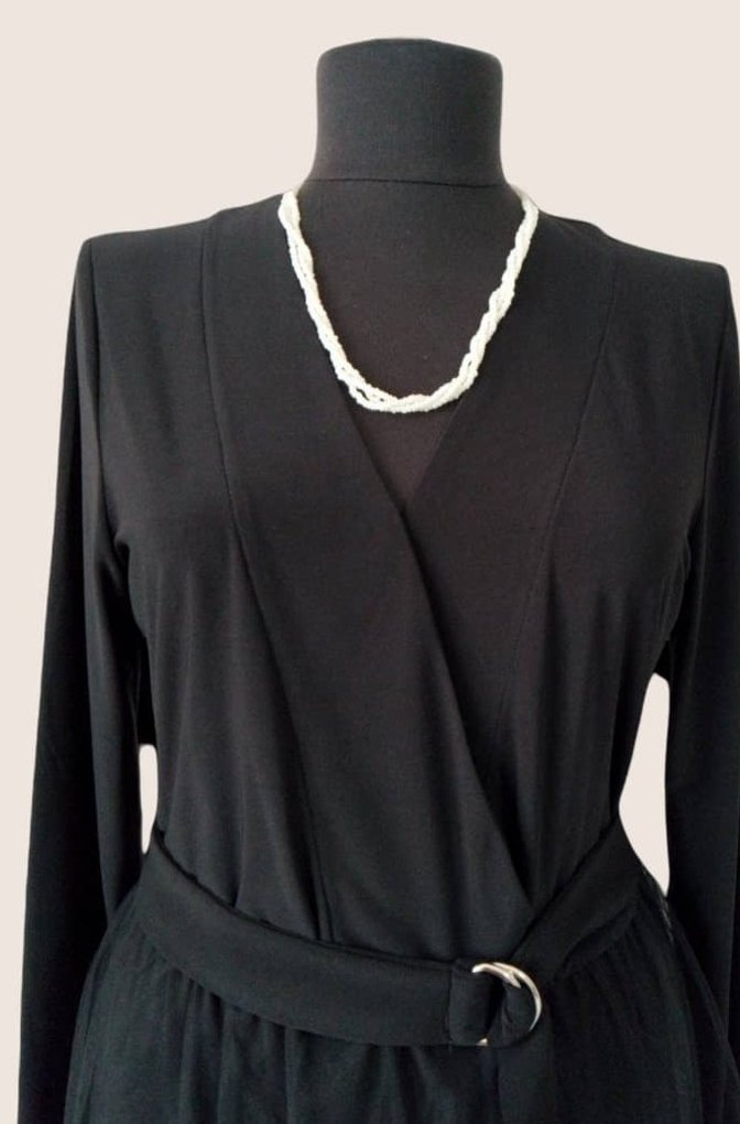 Siyah Kemerli Tüllü Kruvaze Elbise - Görsel 2