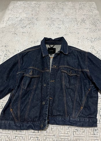 l Beden Lacivert Düğmeli Kadın Denim Ceket
