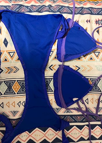 Dantel Detaylı Mavi Bohem Bikini - Görsel 7