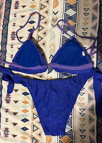 Dantel Detaylı Mavi Bohem Bikini - Görsel 6