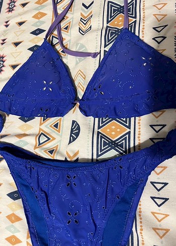 Dantel Detaylı Mavi Bohem Bikini - Görsel 3