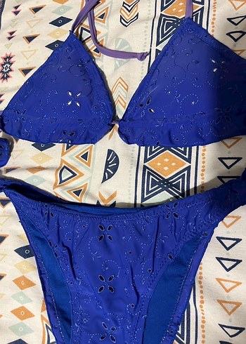 Dantel Detaylı Mavi Bohem Bikini - Görsel 4