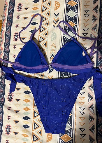 Dantel Detaylı Mavi Bohem Bikini - Görsel 5