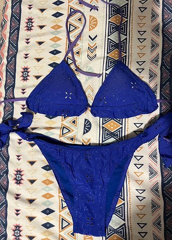 Dantel Detaylı Mavi Bohem Bikini - Görsel 2